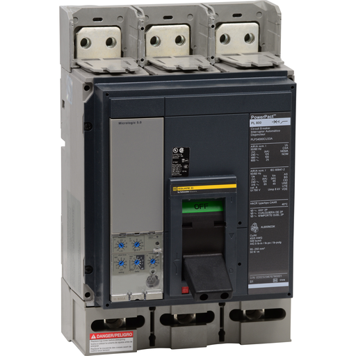 Mayer-DDS-Circuit breaker, PowerPacT P, 800A, 3 pole, 480VAC, 100kA, lugs, Micrologic 5.0, 80%-1