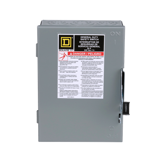 Mayer-DDS-Safety switch, general duty, fusible, 30A, 3 pole, 7.5hp, 240VAC, NEMA 1, neutral factory installed, consumer packaging-2