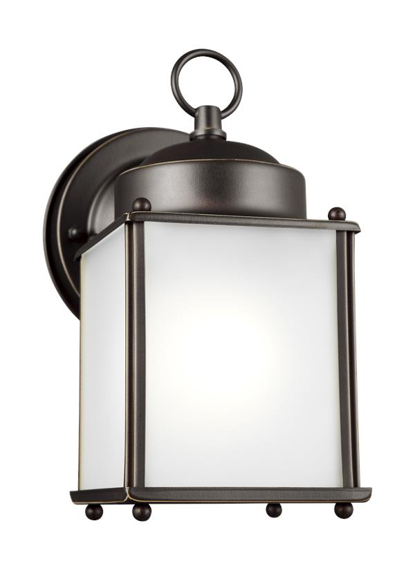 Product image for New Castle 1 Light Wall Lantern - Antique Bronze w/ Satin Etched Glass