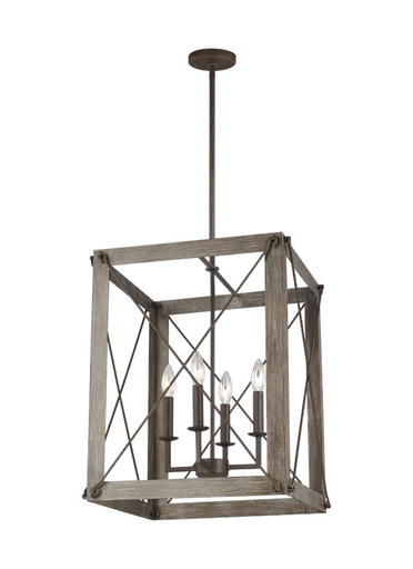 Product image for Thornwood 4 Light LED Medium Hall/Foyer - Washed Pine/Weathered Iron