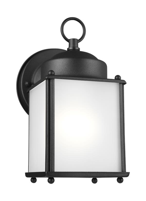Product image for New Castle 1 Light LED Wall Lantern - Black w/ Satin Etched Glass