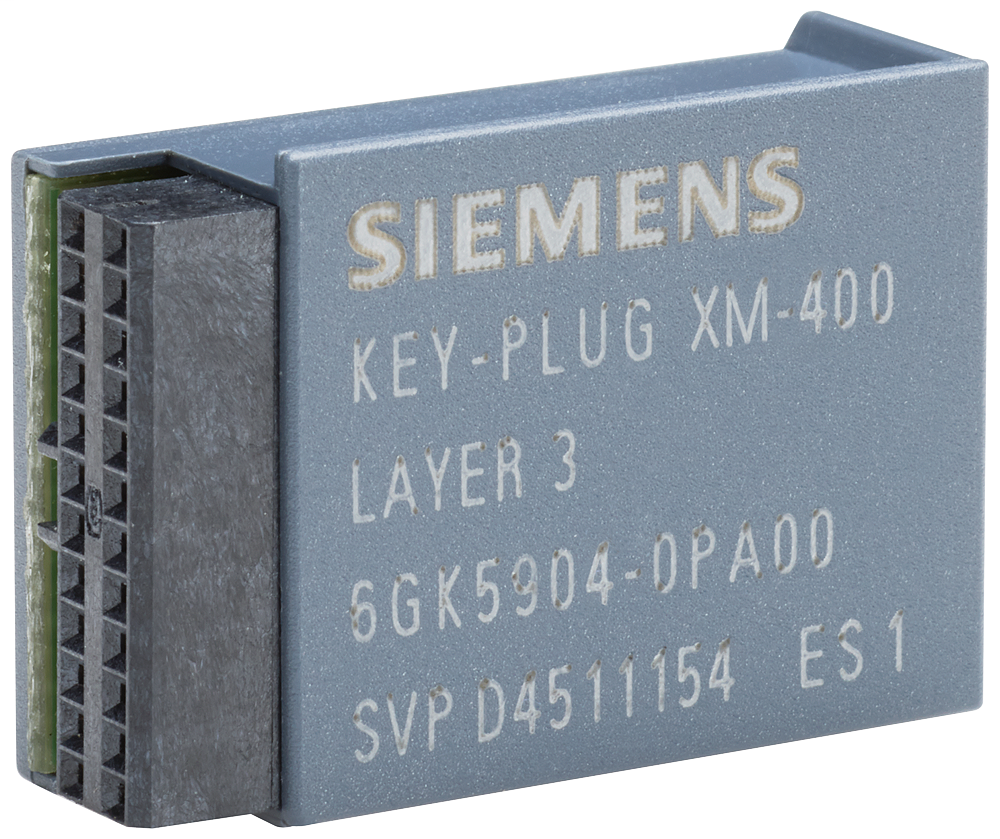 Key-Plug XM400, Replaceable Medium for activating of layer 3 features for SCALANCE XM400 and for simple device exchange in case of failure and for storage of configuration data.