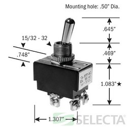 Selecta Products SS208A-BG 125/250 VAC 20/10 Amp 2-Pole Momentary Toggle Switch Selecta Products SS208A-BG 125/250 VAC 20/10 Amp 2-Pole Momentary Toggle Switch