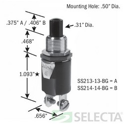 SELECTA-SW SS213-13-BG 3/4A SPST MOMENTARY PUSH BUTTON SWITCH SCREW TERMINALS NORMALLY OPEN SELECTA-SW SS213-13-BG 3/4A SPST MOMENTARY PUSH BUTTON SWITCH SCREW TERMINALS NORMALLY OPEN
