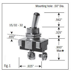 Toggle Switch, SPST, ON-OFF, 6 Amp 125VA Toggle Switch, SPST, ON-OFF, 6 Amp 125VA