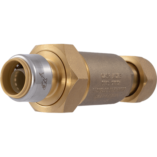Dual Check Valve - 1 in. x 3/4 in. BF5, Dual Check, Meter Swivel Nut Inlet, SharkBite Outlet