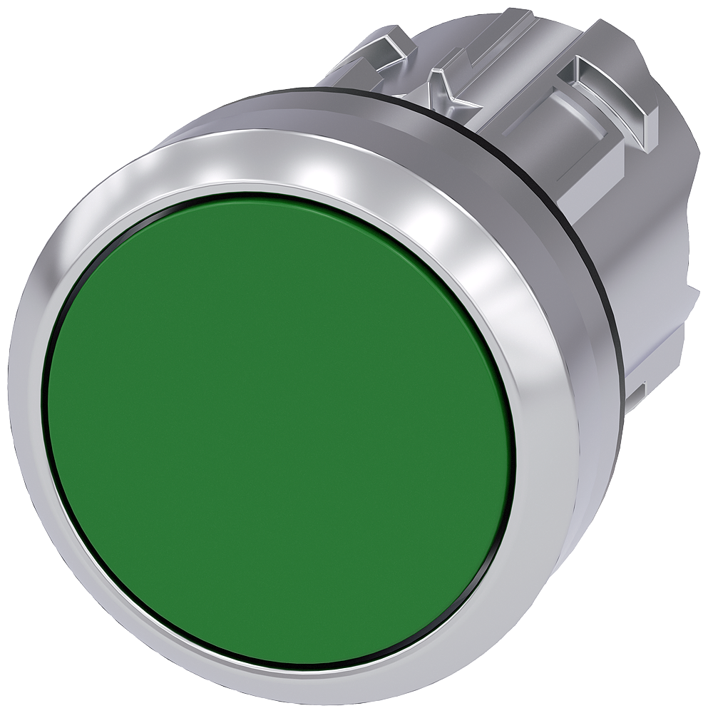 Product image for Siemens 3SU10500AB400AA0 22 mm Green Metal Flush Momentary Push Button