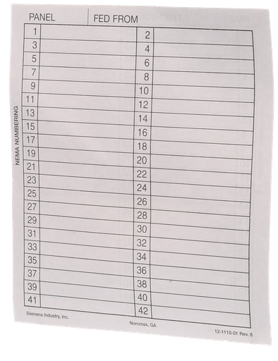 Product image for Siemens 12-1110-01 Panelboard Circuit Directory Card