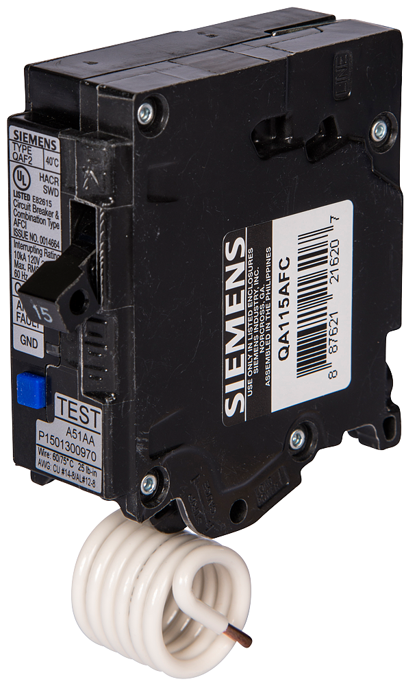 Siemens MPA115AFC 1-Pole 15 Amp 120 VAC 10 kA Combination Plug-In Arc Fault Circuit Interrupter Product image for Siemens MPA115AFC 1-Pole 15 Amp 120 VAC 10 kA Combination Plug-In Arc Fault Circuit Interrupter