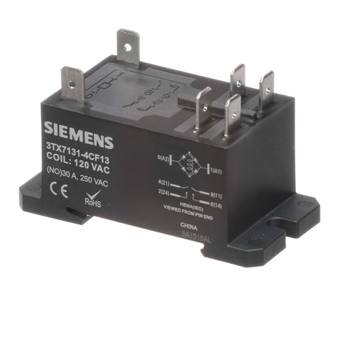Product image for Siemens 3TX7131-4CF13 120 VAC 30 Amp DPST NO Plug-In Relay
