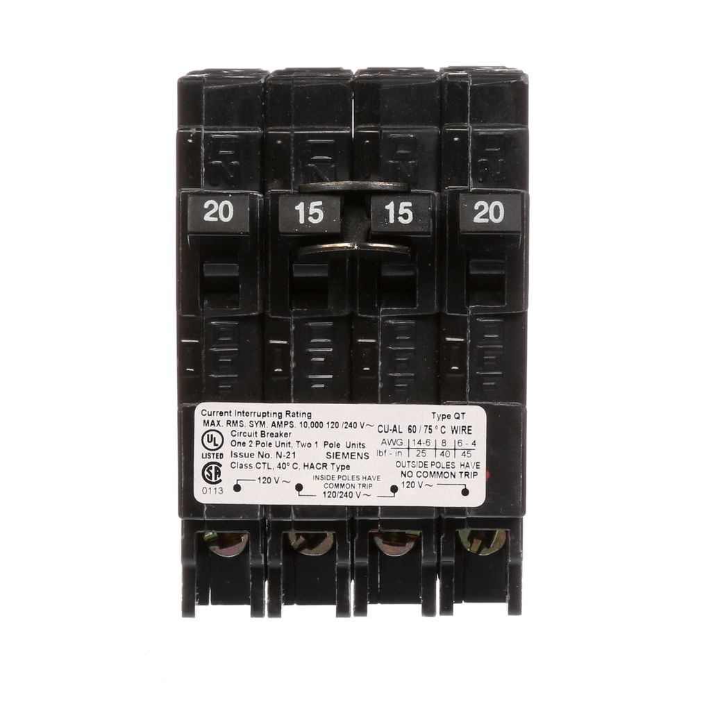 Siemens Industry Q22015CT 2-Pole 20 or 15 Amp 120/240 VAC 10 kA Circuit Breaker Siemens Industry Q22015CT 2-Pole 20 or 15 Amp 120/240 VAC 10 kA Circuit Breaker
