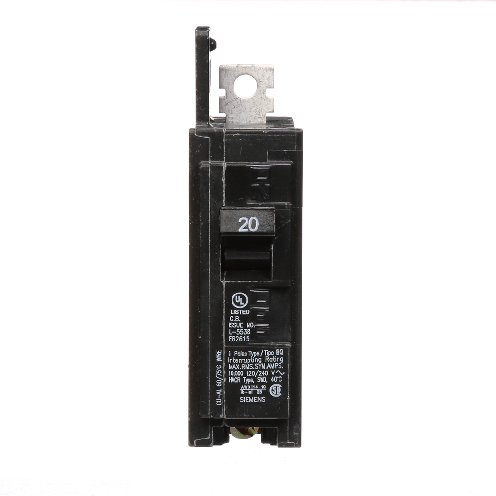 Siemens BQ1B020 1-Pole 20 Amp 120 Volt 10 K Circuit Breaker Siemens BQ1B020 1-Pole 20 Amp 120 Volt 10 K Circuit Breaker