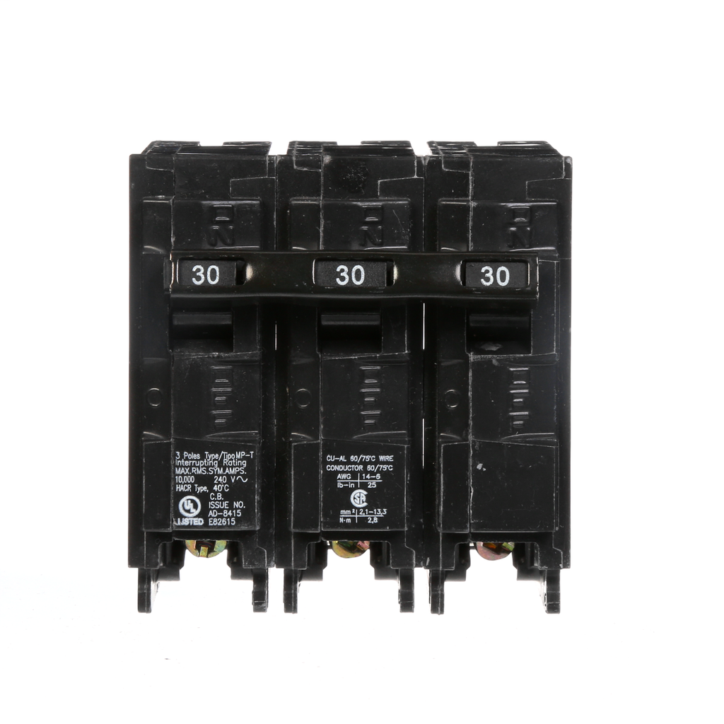 Siemens MP330 3-Pole 240 VAC 30 Amp 10 kA Plug-In Common Trip Circuit Breaker Siemens MP330 3-Pole 240 VAC 30 Amp 10 kA Plug-In Common Trip Circuit Breaker