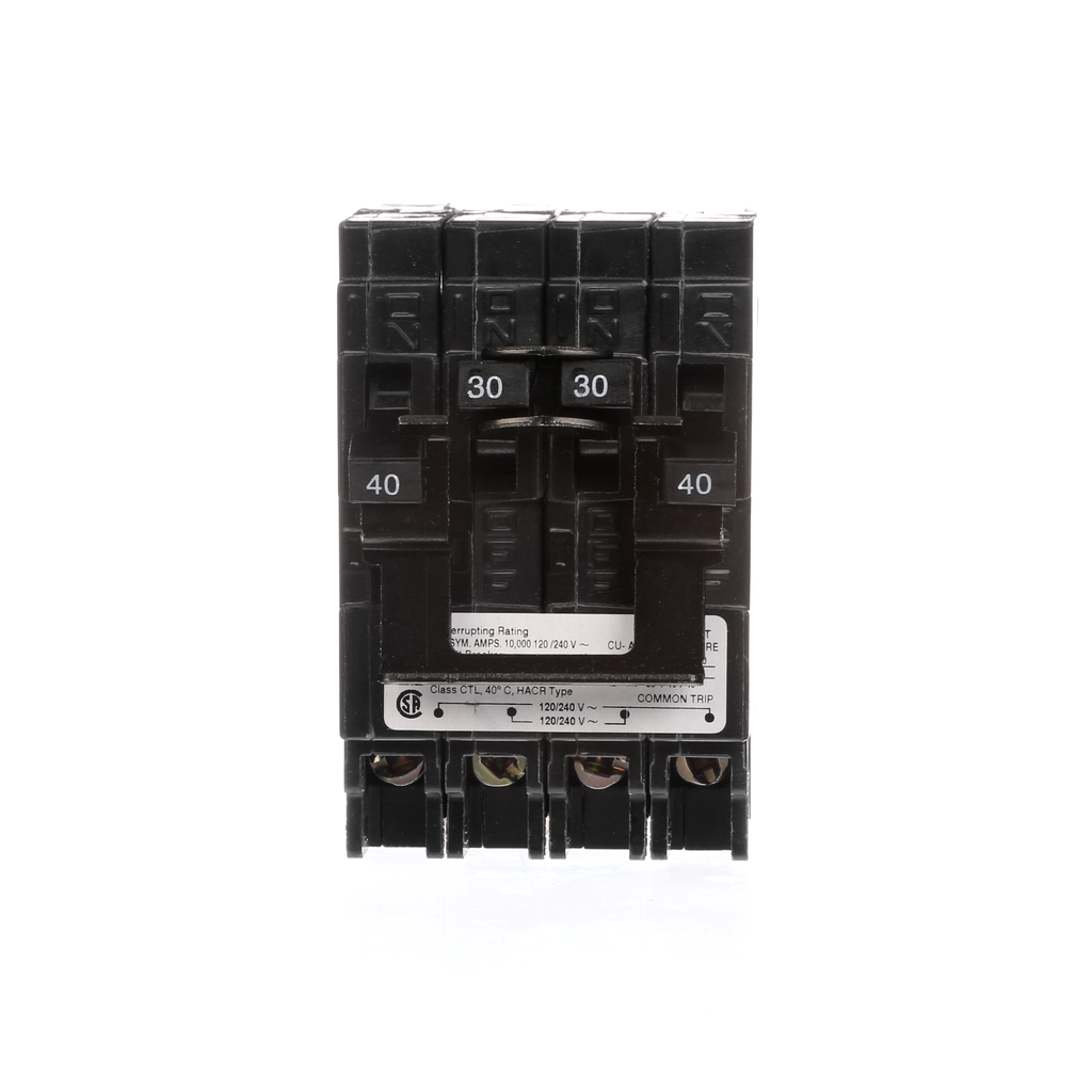Siemens Industry Q24030CT2 2-Pole 120/240 VAC 40/30 Amp 10 kA Plug-In Common Trip Quadplex Circuit Breaker Siemens Industry Q24030CT2 2-Pole 120/240 VAC 40/30 Amp 10 kA Plug-In Common Trip Quadplex Circuit Breaker