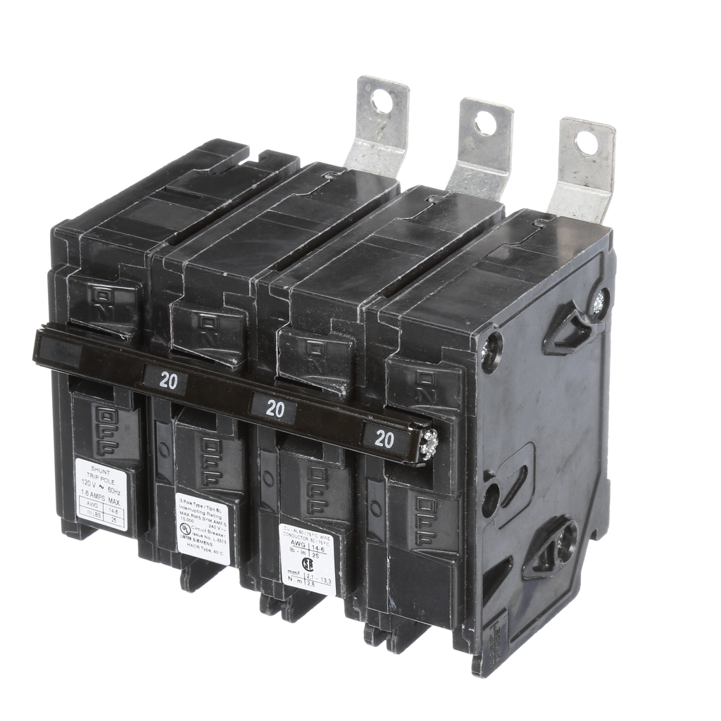 Siemens B32000S01 3Pole 240 VAC 20 Amp 10 kA BoltOn Common Trip