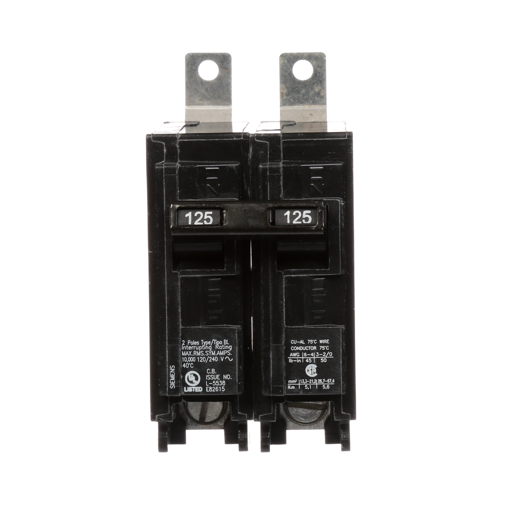 Siemens Industry B2125 2-Pole 125 Amp 120/240 Volt 10 K Circuit Breaker Siemens Industry B2125 2-Pole 125 Amp 120/240 Volt 10 K Circuit Breaker