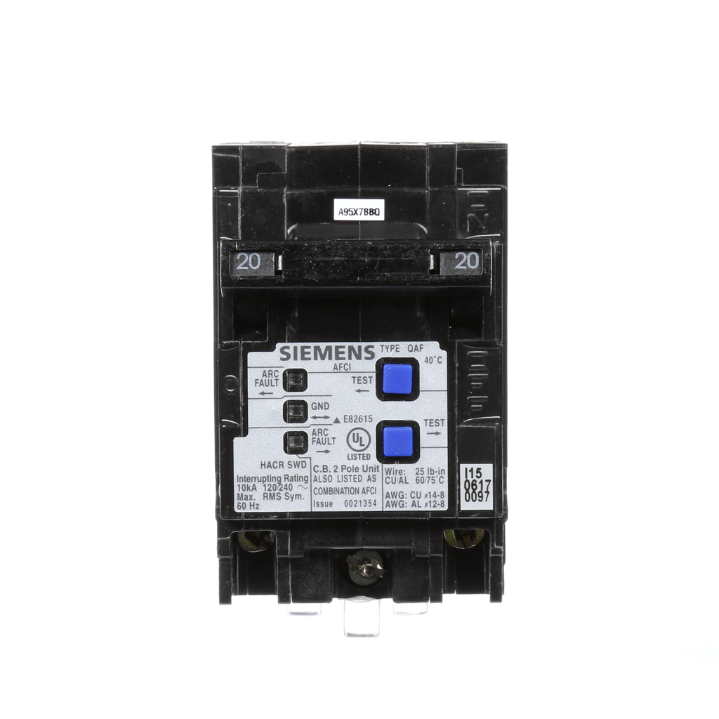 Siemens Industry Q220AFCP 2-Pole 20 Amp 120/240 VAC 10 kA Circuit Breaker Siemens Industry Q220AFCP 2-Pole 20 Amp 120/240 VAC 10 kA Circuit Breaker