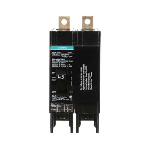Product image for Siemens BQD245 2-Pole 45 Amp 277/480 VAC Molded Case Circuit Breaker