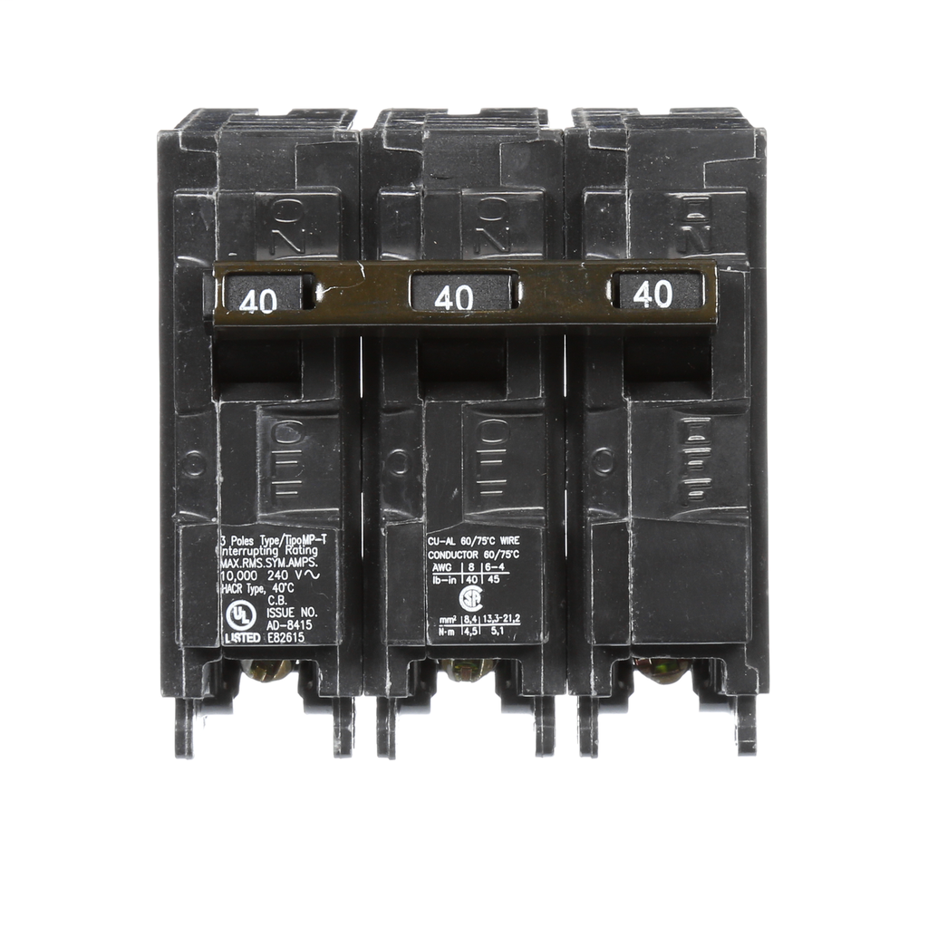 Siemens MP340 3-Pole 240 VAC 40 Amp 10 kA Plug-In Common Trip Circuit Breaker Siemens MP340 3-Pole 240 VAC 40 Amp 10 kA Plug-In Common Trip Circuit Breaker