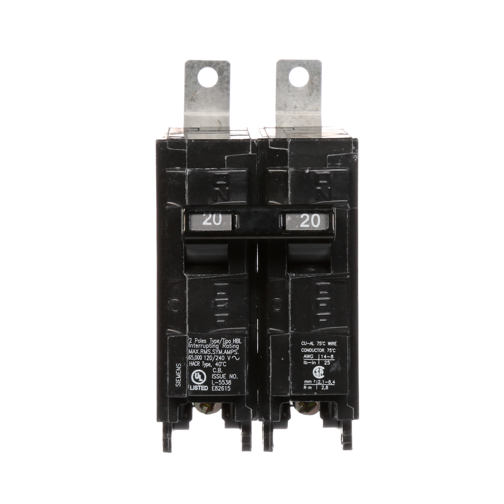 Siemens Industry B220HH 2-Pole 20 Amp 120/240 VAC 65 kA Bolt-On Molded Case Circuit Breaker Siemens Industry B220HH 2-Pole 20 Amp 120/240 VAC 65 kA Bolt-On Molded Case Circuit Breaker