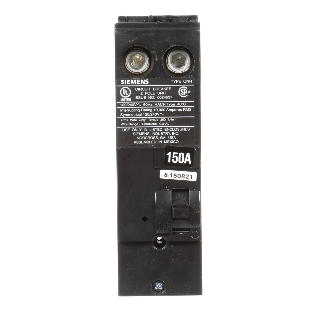 Siemens Industry QN2150R 2-Pole 150 Amp 120/240 VAC 10 kA Circuit Breaker Siemens Industry QN2150R 2-Pole 150 Amp 120/240 VAC 10 kA Circuit Breaker