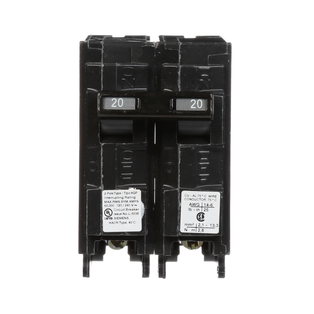 Siemens Industry Q220HH 20 Amp 65 kA 120/240 Volt 2-Pole Type HQP Circuit Breaker Siemens Industry Q220HH 20 Amp 65 kA 120/240 Volt 2-Pole Type HQP Circuit Breaker