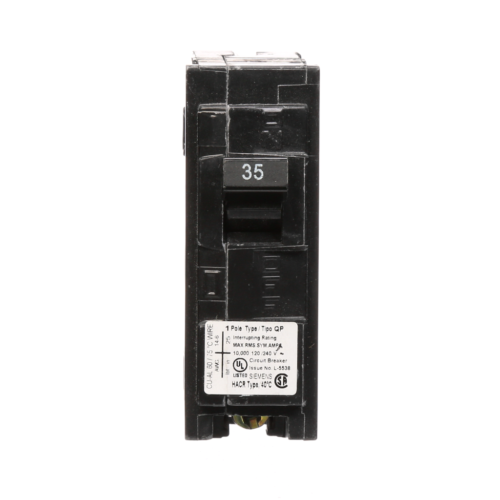 Siemens Industry Q135 120 Volt 35 Amp 10 kaic 1-Pole Type QP Circuit Breaker Siemens Industry Q135 120 Volt 35 Amp 10 kaic 1-Pole Type QP Circuit Breaker