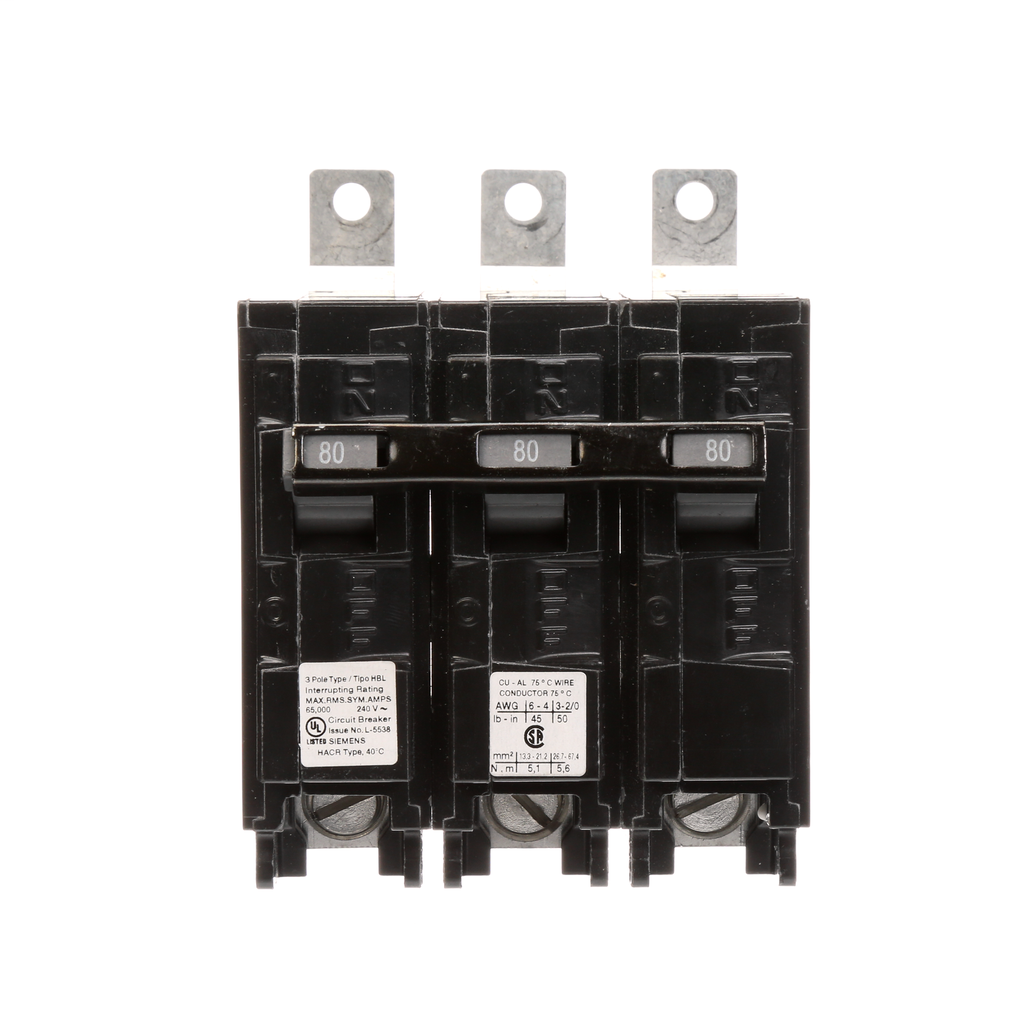 Siemens Industry B380HH 3-Pole 80 Amp 240 Volt 65 kA Bolt-On Molded Circuit Breaker Siemens Industry B380HH 3-Pole 80 Amp 240 Volt 65 kA Bolt-On Molded Circuit Breaker