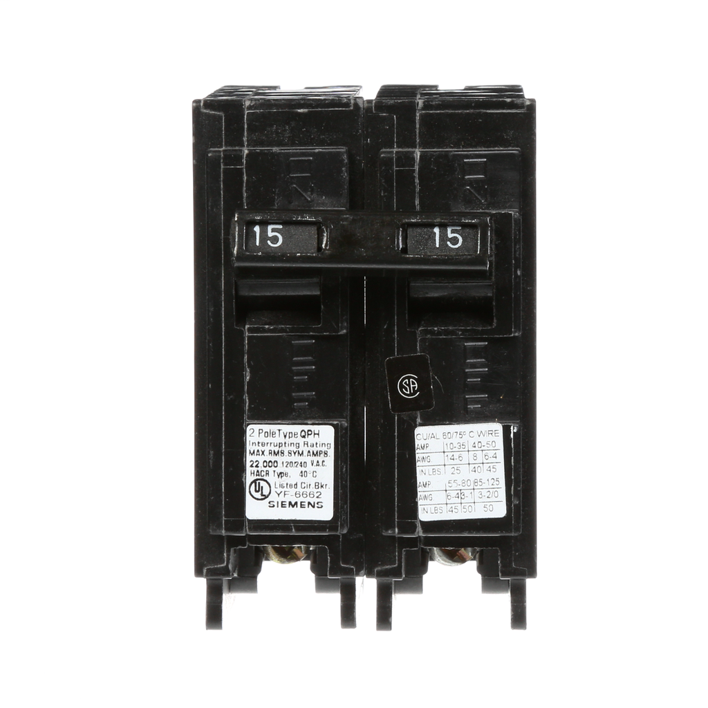 Siemens Industry Q215 2-Pole 15 Amp 120/240 VAC 10 kA Circuit Breaker Siemens Industry Q215 2-Pole 15 Amp 120/240 VAC 10 kA Circuit Breaker