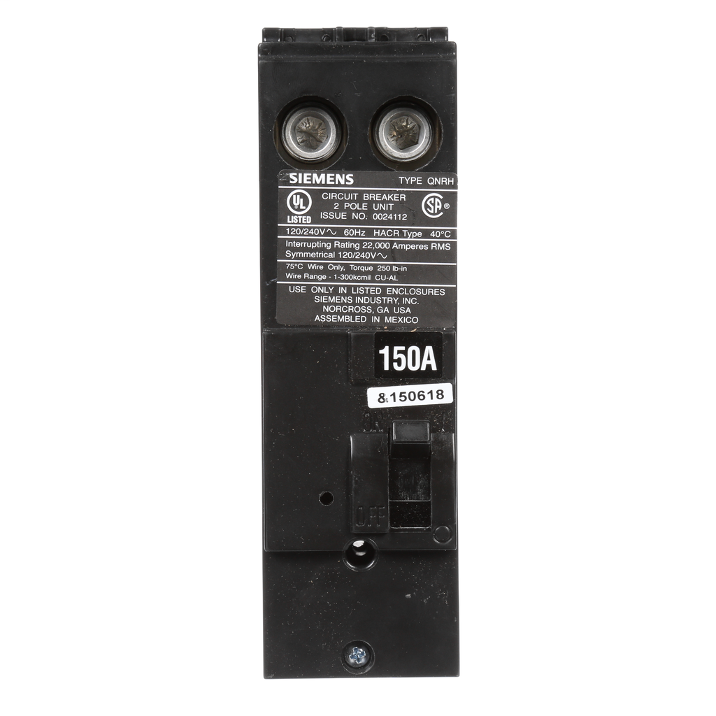 Siemens Industry QN2150RH 120/240 Volt 150 Amp 22 kaic 2-Pole Circuit Breaker Siemens Industry QN2150RH 120/240 Volt 150 Amp 22 kaic 2-Pole Circuit Breaker