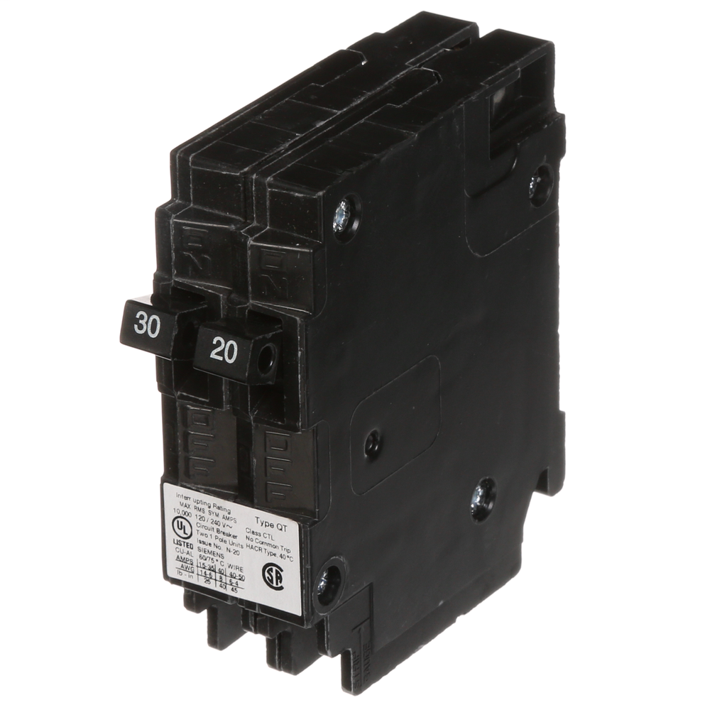 Siemens Industry Q3020 120 Volt 30/20 Amp 10 kaic 1-Pole QT Duplex Circuit Breaker Siemens Industry Q3020 120 Volt 30/20 Amp 10 kaic 1-Pole QT Duplex Circuit Breaker