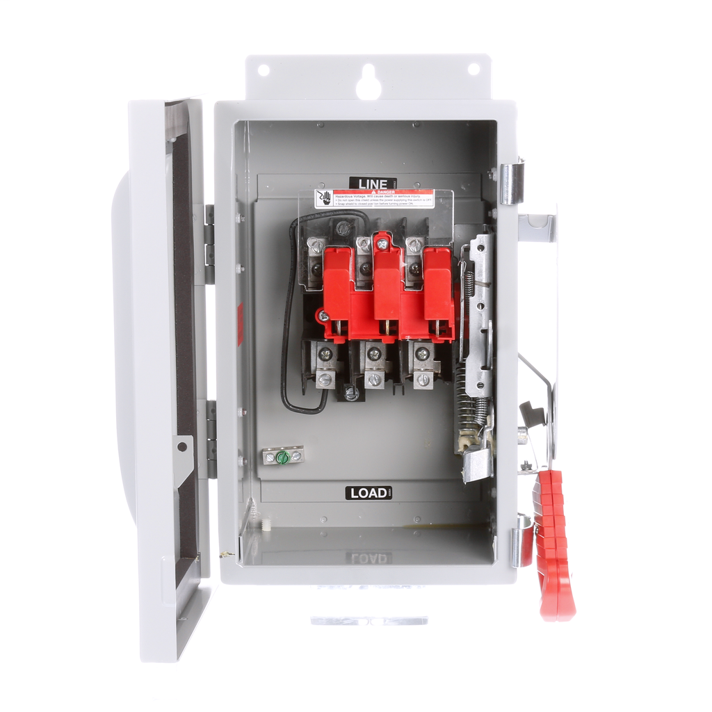 Siemens Industry HNF261J 480/600 VAC 250/600 VDC 30 Amp 2-Pole 2-Wire NEMA 3R/3S/12 Heavy Duty Non-Fusible Safety Switch Siemens Industry HNF261J 480/600 VAC 250/600 VDC 30 Amp 2-Pole 2-Wire NEMA 3R/3S/12 Heavy Duty Non-Fusible Safety Switch