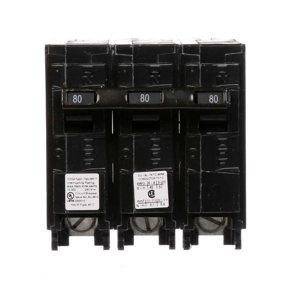 Siemens MP380 3-Pole 240 VAC 80 Amp 10 kA Plug-In Common Trip Circuit Breaker Siemens MP380 3-Pole 240 VAC 80 Amp 10 kA Plug-In Common Trip Circuit Breaker