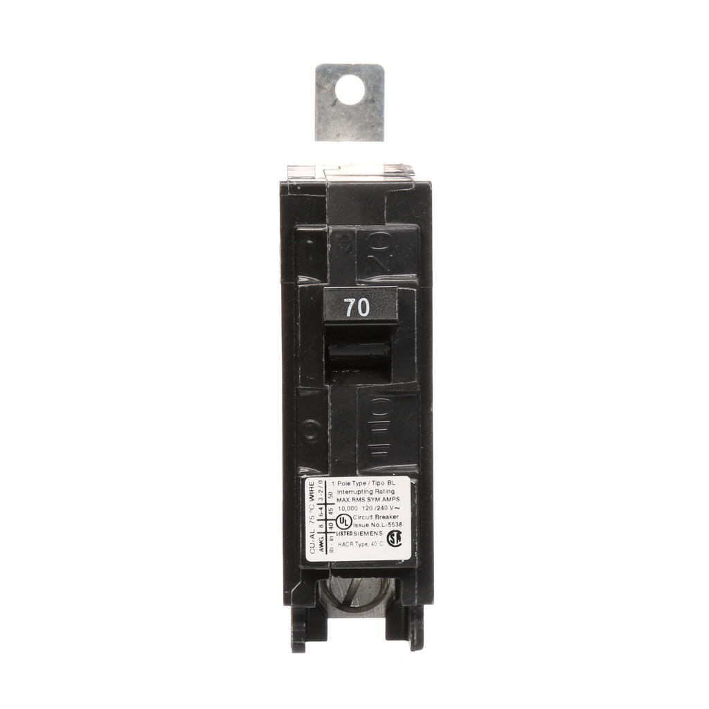 Siemens Industry B170 1-Pole 70 Amp 120 Volt 10 kA Bolt-On Molded Circuit Breaker Siemens Industry B170 1-Pole 70 Amp 120 Volt 10 kA Bolt-On Molded Circuit Breaker