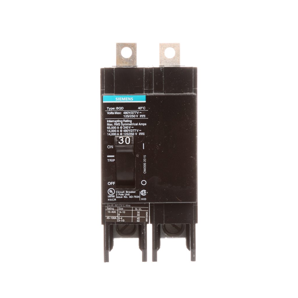 Product image for Siemens BQD230 2-Pole 30 Amp 480 VAC 14 kA Circuit Breaker