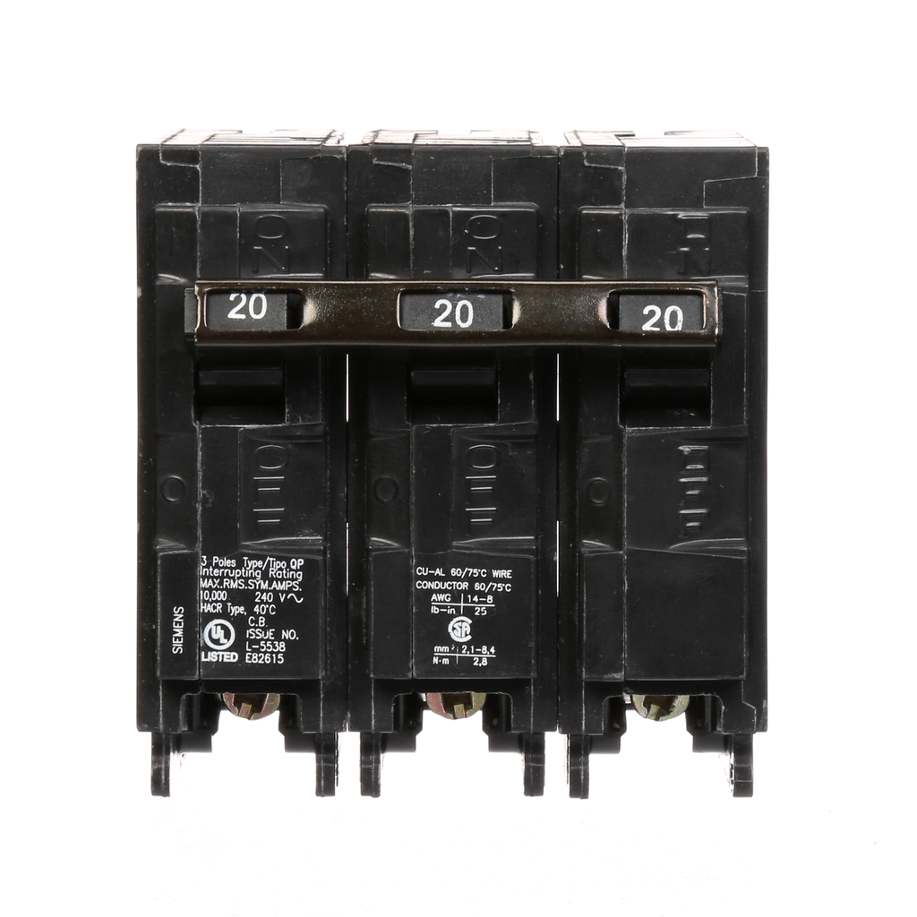 Siemens Industry Q320 Breaker 20 Amp 3-Pole 240 Volt Circuit Breaker Siemens Industry Q320 Breaker 20 Amp 3-Pole 240 Volt Circuit Breaker