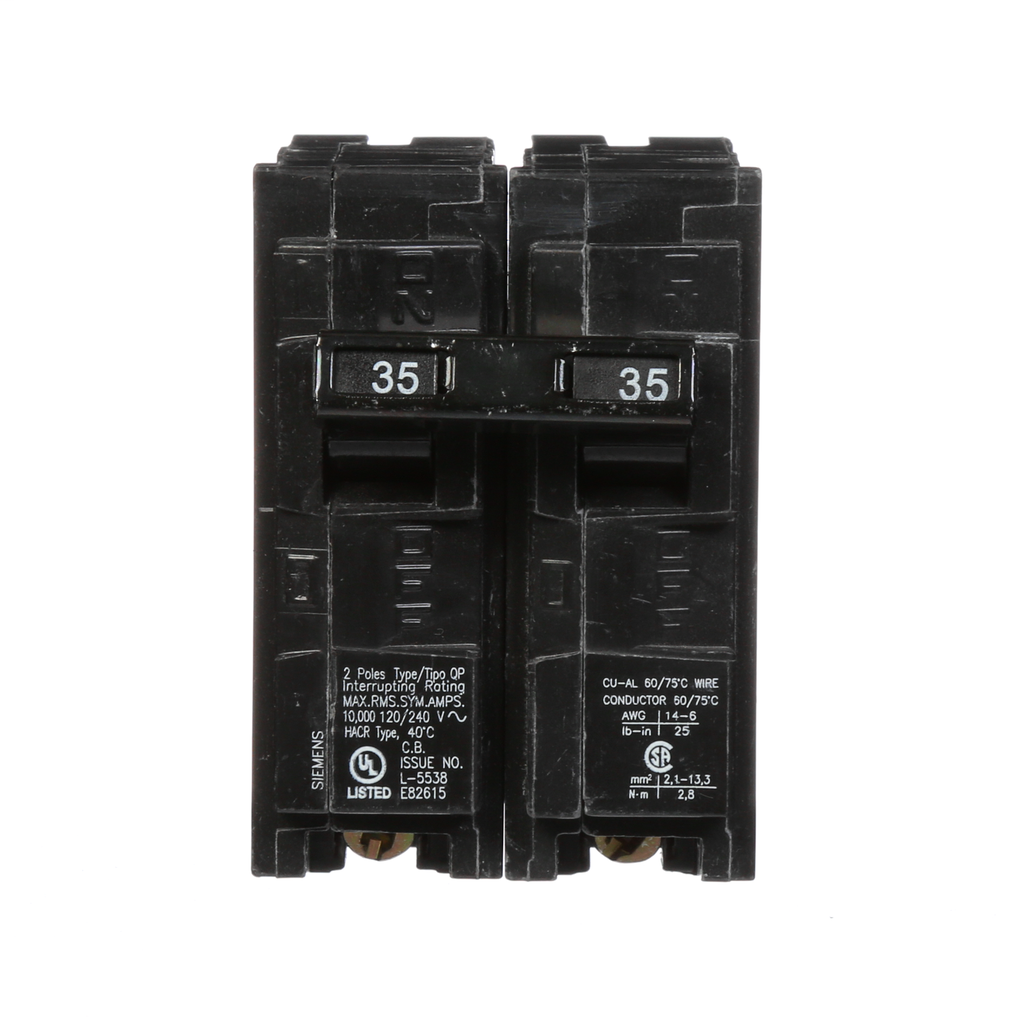 Siemens Industry Q235 2-Pole 120/240 VAC 35 Amp 10 kA Plug-In Common Trip Circuit Breaker Siemens Industry Q235 2-Pole 120/240 VAC 35 Amp 10 kA Plug-In Common Trip Circuit Breaker