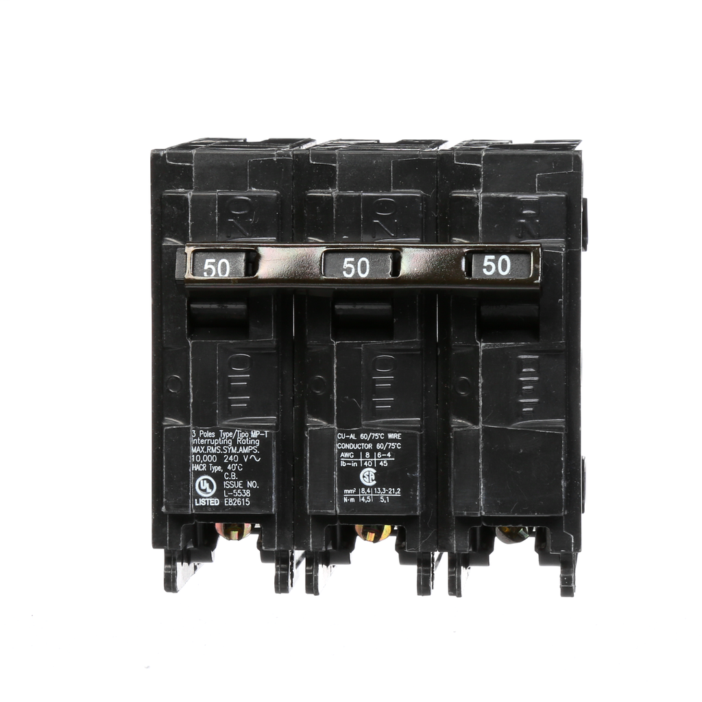 Siemens MP350 3-Pole 240 VAC 50 Amp 10 kA Plug-In Common Trip Circuit Breaker Siemens MP350 3-Pole 240 VAC 50 Amp 10 kA Plug-In Common Trip Circuit Breaker