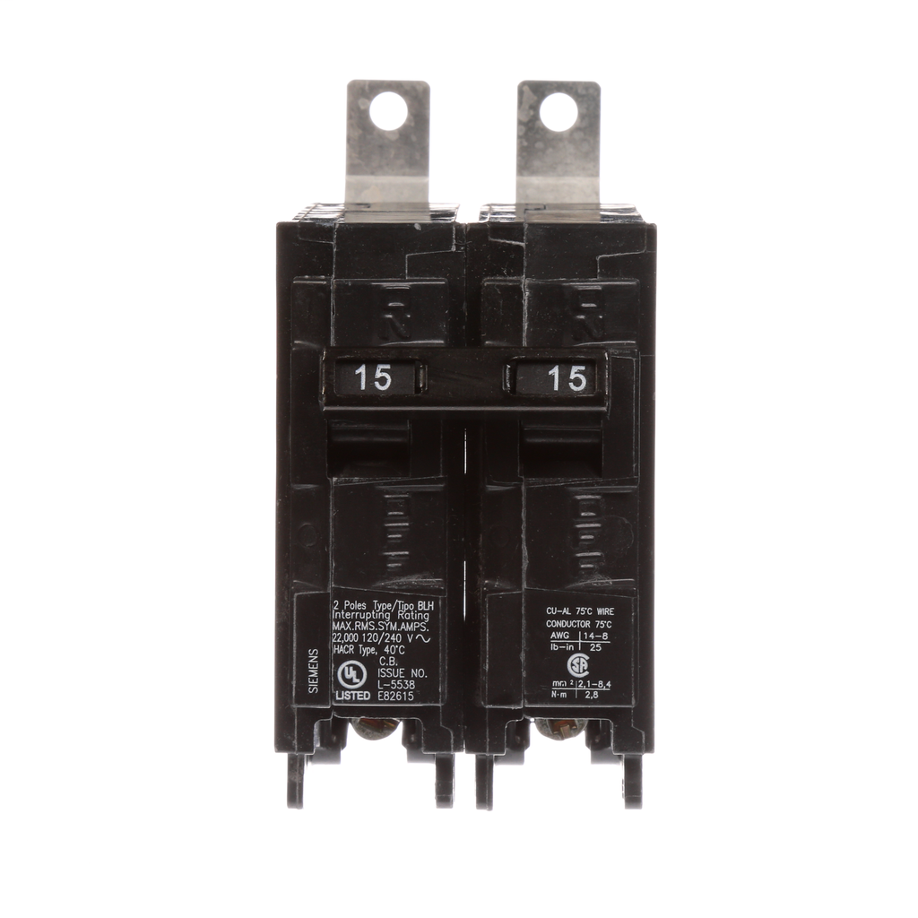 Siemens Industry B215H 2-Pole 15 Amp 120/240 VAC 22 kA Bolt-On Molded Case Circuit Breaker Siemens Industry B215H 2-Pole 15 Amp 120/240 VAC 22 kA Bolt-On Molded Case Circuit Breaker