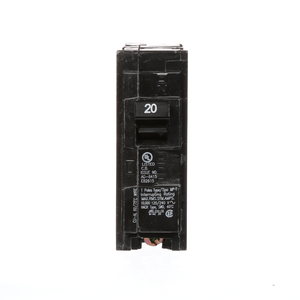 Siemens MP120 1-Pole 120 VAC 20 Amp 10 kA Plug-In Circuit Breaker Siemens MP120 1-Pole 120 VAC 20 Amp 10 kA Plug-In Circuit Breaker