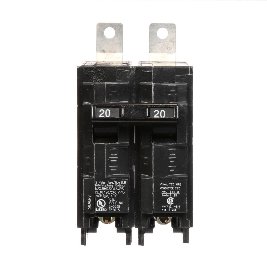 Siemens Industry B220H 2-Pole 20 Amp 120/240 Volt 22 K Circuit Breaker Siemens Industry B220H 2-Pole 20 Amp 120/240 Volt 22 K Circuit Breaker