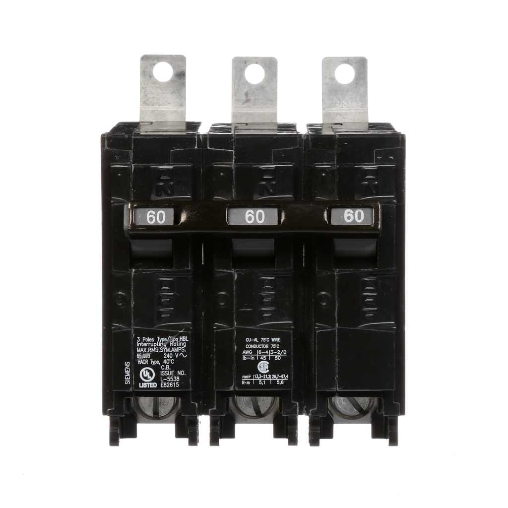 Siemens Industry B360HH 3-Pole 60 Amp 240 VAC 65 kA Bolt-On Molded Case Circuit Breaker Siemens Industry B360HH 3-Pole 60 Amp 240 VAC 65 kA Bolt-On Molded Case Circuit Breaker