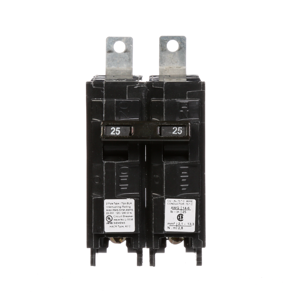 Siemens Industry B225H 2-Pole 25 Amp 120/240 VAC 22 kA Bolt-On Molded Case Circuit Breaker Siemens Industry B225H 2-Pole 25 Amp 120/240 VAC 22 kA Bolt-On Molded Case Circuit Breaker
