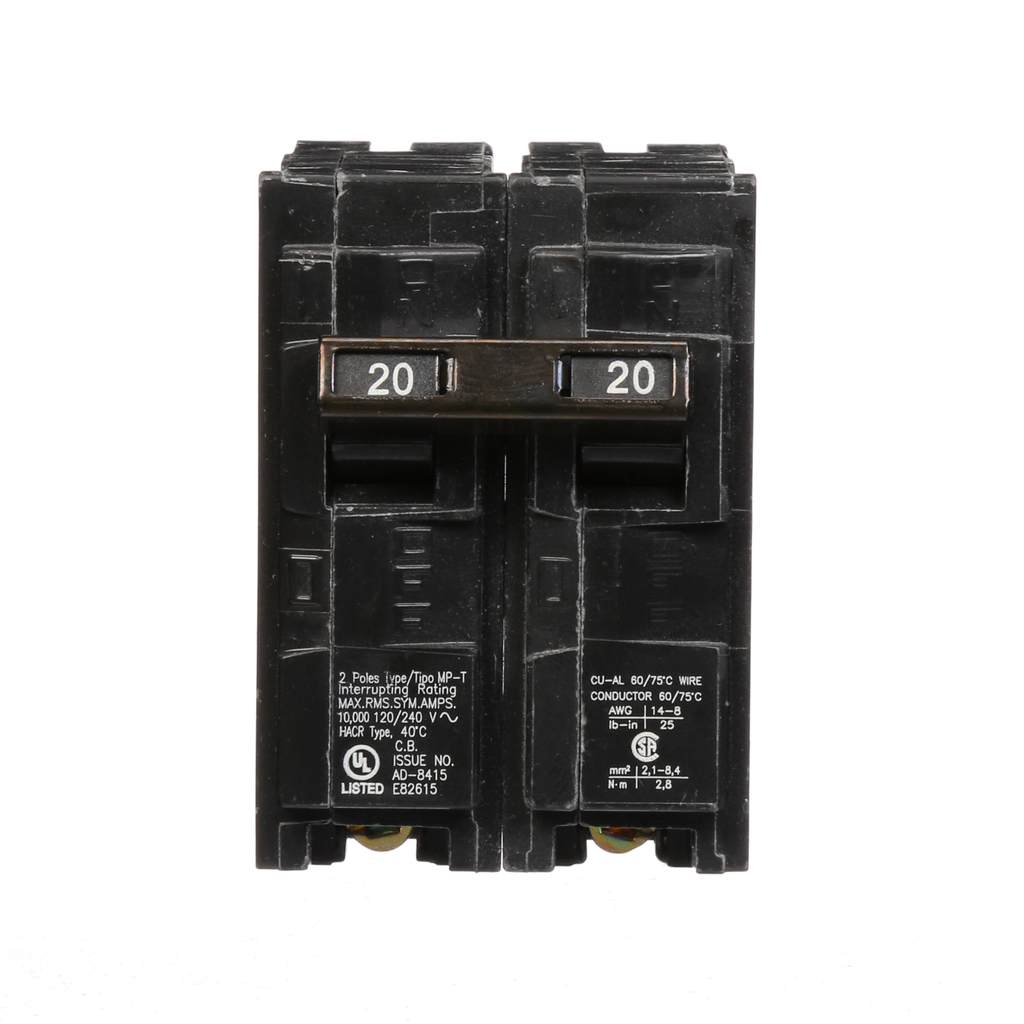 Siemens MP220 2-Pole 120/240 VAC 20 Amp 10 kA Plug-In Common Trip Circuit Breaker Siemens MP220 2-Pole 120/240 VAC 20 Amp 10 kA Plug-In Common Trip Circuit Breaker