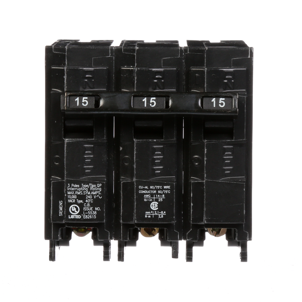 Siemens Industry Q315 Breaker 15 Amp 3-Pole 240 Volt Circuit Breaker Siemens Industry Q315 Breaker 15 Amp 3-Pole 240 Volt Circuit Breaker