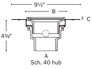 822-F2ANR Halo™ Drain Adjustable Floor Drain with Deck Flange Sch. 40 Hub Connection
