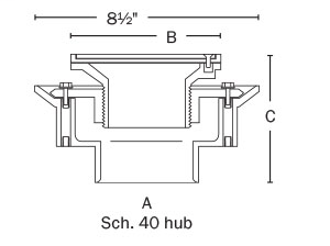 863-425SQ Flashing Drain Sch. 40 Hub Connection Square Pattern Ring and Strainer