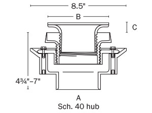 833-25PSR FinishLine™ Adjustable Flashing Drain Sch. 40 Hub Connection-5 1/2"