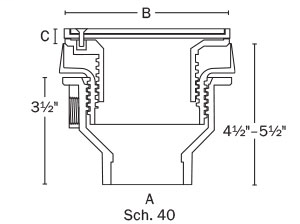 832-35PSR FinishLine™ Adjustable Floor Drain Sch. 40 Hub Connection- 5 1/2" Top