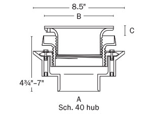 833-2PSQ FinishLine™ Adjustable Flashing Drain Sch. 40 Hub Connection-6 1/2"